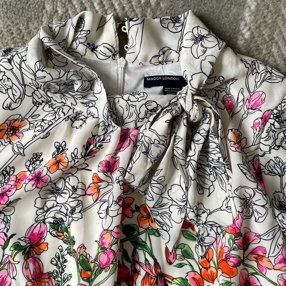 Maggy London mock neck tie floral dress 14 - Picture 6 of 7